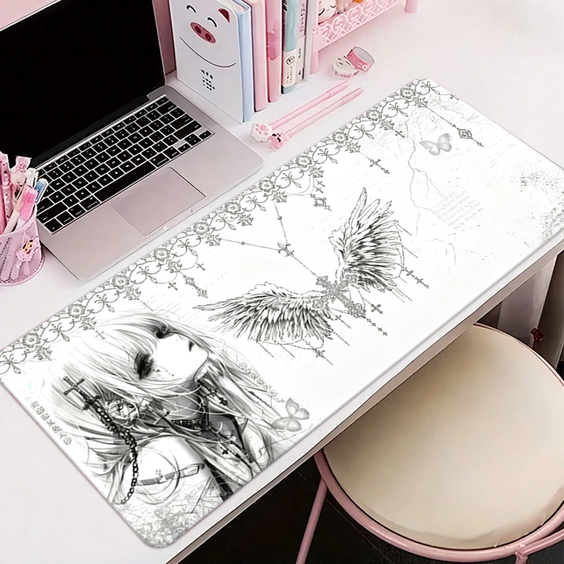 Esports Gaming Desk - Deri Mousepad Siyah Beyaz Anime Estetik